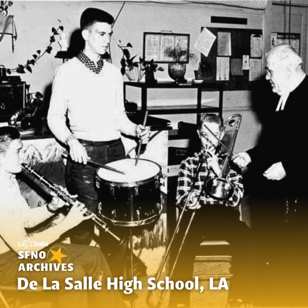 This 1959 rehearsal of De La Salle High School’s band, led by Br. August, likely prepared them for upcoming Mardi Gras parades. Musicians from this New Orleans institution have a longstanding tradition of participating in these lively celebrations. #SFNODistrict #Lasallian #Band