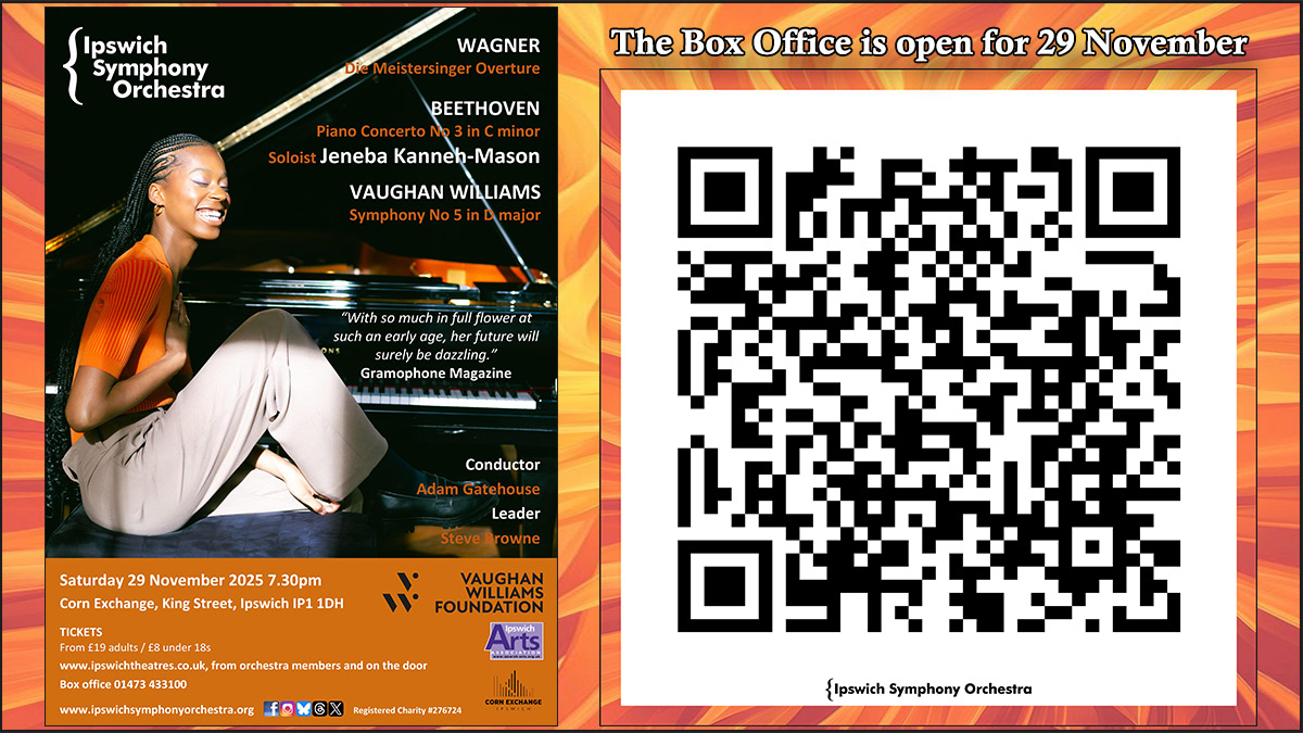 iosoctweet's tweet image. 📣 The online box office at @IpswichCEx is now open for our concert on Saturday 29 November 2025, featuring Jeneba Kanneh-Mason 🎹, and Vaughan Williams Symphony No 5 sponsored by @VWFndn 🎶

🎟 bit.ly/ISONov2025Tick…
🔗 ipswichsymphonyorchestra.org