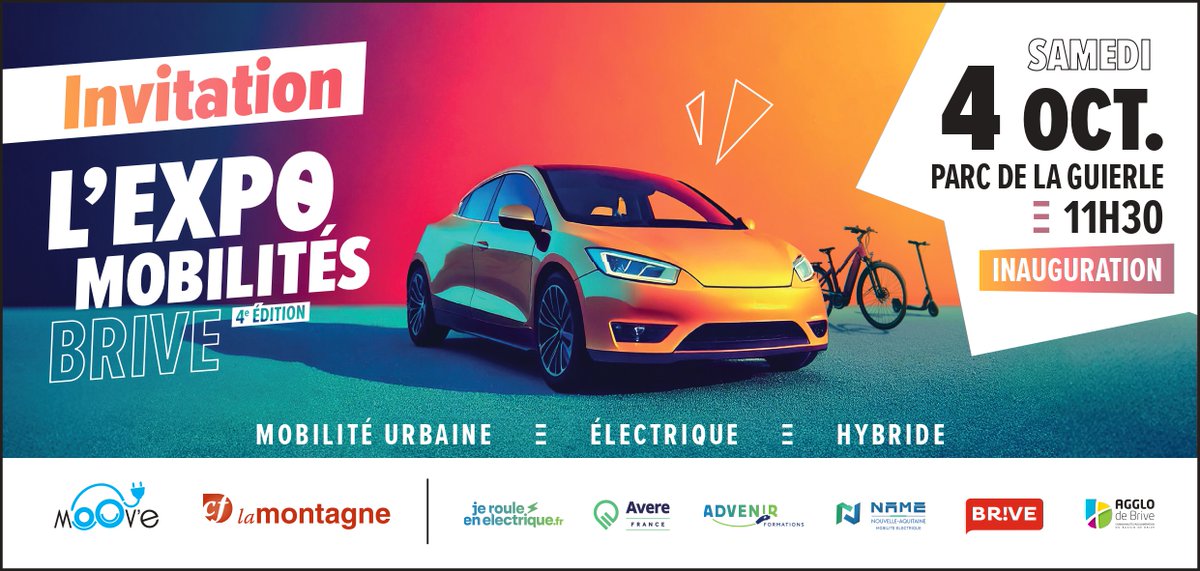 Retrouvez nous le 4 octobre à <a href="/villedebrive/">Ville de Brive</a> autour de la #mobilité #électrique. Des animations, jeu concours, formation <a href="/AdvenirVE/">Advenir</a> 
#élu #collectivitéterritoriale