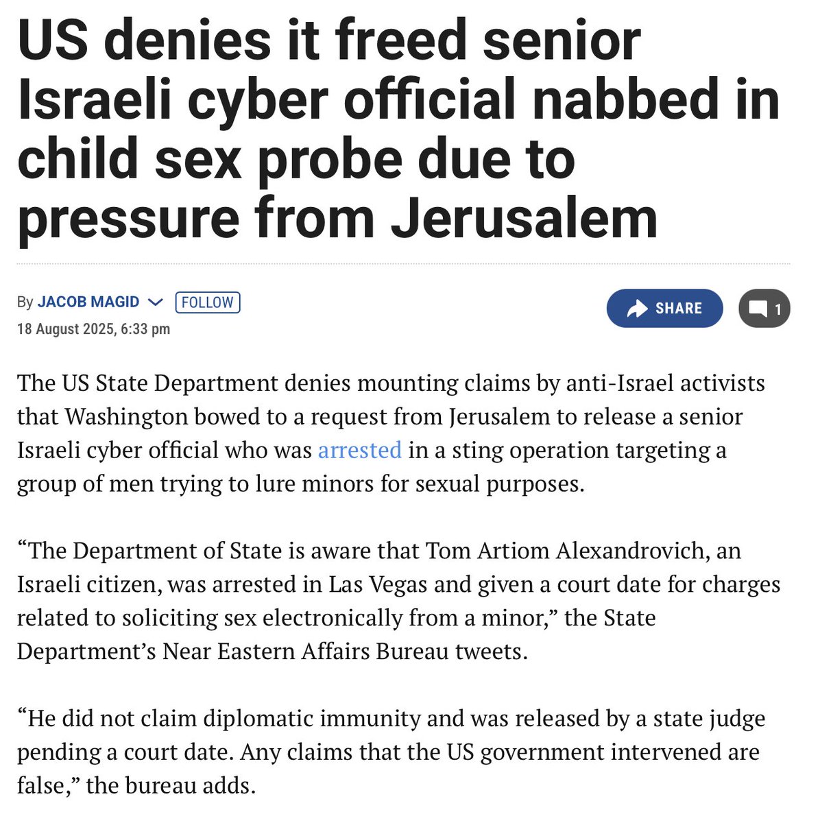 shaunking's tweet image. I can now confirm that the @FBI is now telling congresspeople that Tom Alexandrovich had diplomatic immunity. 

THIS IS A LIE. 

The @StateDept literally announced on August 18th that Tom Alexandrovich DID NOT have diplomatic immunity. 

READ THE LAST PARAGRAPH