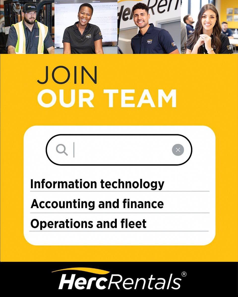 Not only do we have positions available at our equipment rental locations across North America, we have opportunities in information technology, accounting and finance, sales, operations and fleet, and more! Explore at Careers.HercRentals.com. 

#ITJobs #AccountingJobs #SalesJobs