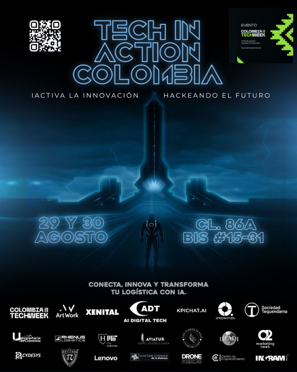 Universitariad4's tweet image. 🚀 ¡La innovación se toma Colombia!

Llega Tech in Action Colombia, el evento donde la inteligencia artificial y la tecnología se unen para transformar la logística y abrir camino al futuro.

📅 29 y 30 de agosto
📍 Cl. 86A Bis #15-31, Bogotá