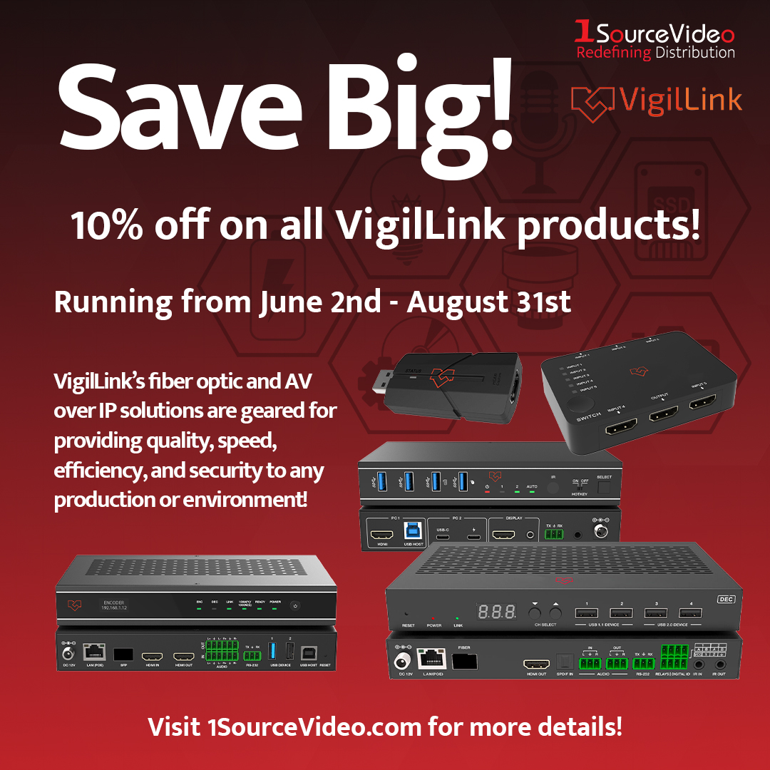 1sourcevideo's tweet image. Until August 31st, get 10% off on all @VigilLink products! Place your order now!

#1SourceVideo #distribution #RedefiningDistribution #Vigilink #fiberoptic #AVoIP #HDMI #SDI #hardware #4K #promotion #liveproduction #filmmaking #videoproduction #cinematography #filmequipment