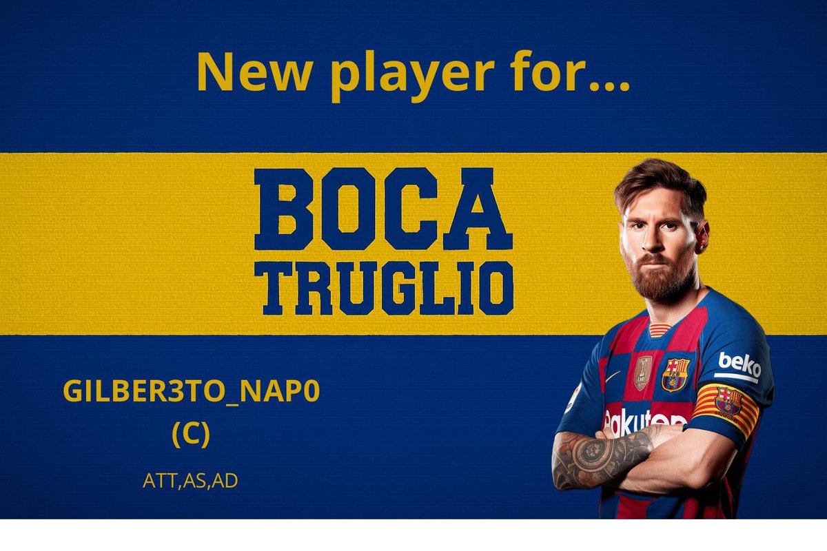 HERE WE GO! 🔥
Boca Truglio annuncia con orgoglio l’arrivo di <a href="/Gilb3rt0Nap0/">Gilb3rt0_Nap0</a> 
Talento cristallino, capace di incidere in qualsiasi momento. Un leader dentro e fuori dal campo, pronto a mettere tutta la sua esperienza nella squadra verso nuove vittorie! 💛💙 Benvenuto campione!