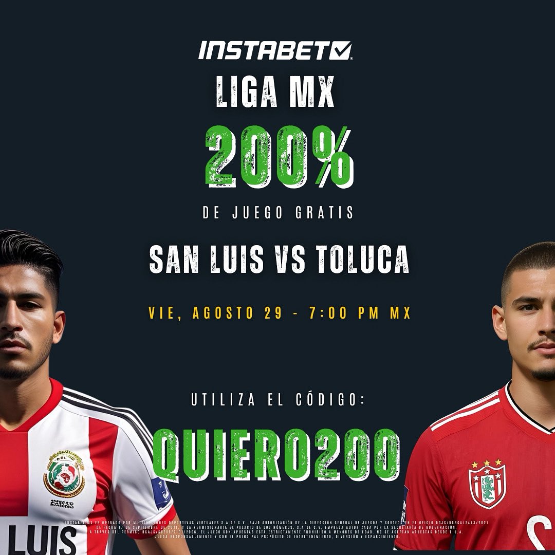 ¡Viernes botanero!

Partidazos de la Liga Mexicana.

San Luis y Toluca se enfrentan en un juego que sacará chispas.

Regístrate hoy mismo en Instabet Mx y comienza a disfrutar de bonos exclusivos.

#ligamx #toluca #sanluis #soccer #sport #sportbetting #instabetmx