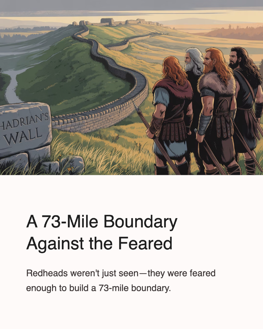 Hadrian’s Wall was constructed after repeated clashes with red-haired tribes in Britain. Roman writers described them as fierce, massive, and uncontrollable. Tacitus. Germania. Translated by Alfred John Church and William Jackson Brodribb. London: Macmillan, 1877. #STEMTok