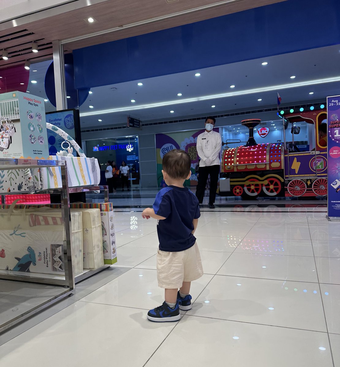 Thinking if he could ride again in the train. 🤣