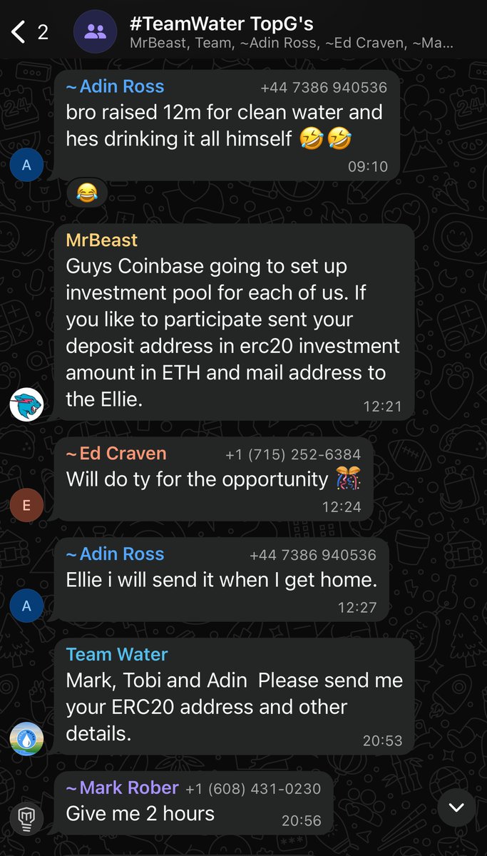 Erik Bergman (@smilingerik) on Twitter photo I just got scammed for $1.25 million.
I feel ashamed and stupid.
This story starts with me getting a phone call from <a href="/MrBeast/">MrBeast</a> and <a href="/MarkRober/">Mark Rober</a> .
They ask me to donate money <a href="/teamwater/">#TeamWater</a>. To build wells in Africa and help people get clean water.
I'm surprised by their call. We've I just got scammed for $1.25 million.
I feel ashamed and stupid.
This story starts with me getting a phone call from <a href="/MrBeast/">MrBeast</a> and <a href="/MarkRober/">Mark Rober</a> .
They ask me to donate money <a href="/teamwater/">#TeamWater</a>. To build wells in Africa and help people get clean water.
I'm surprised by their call. We've