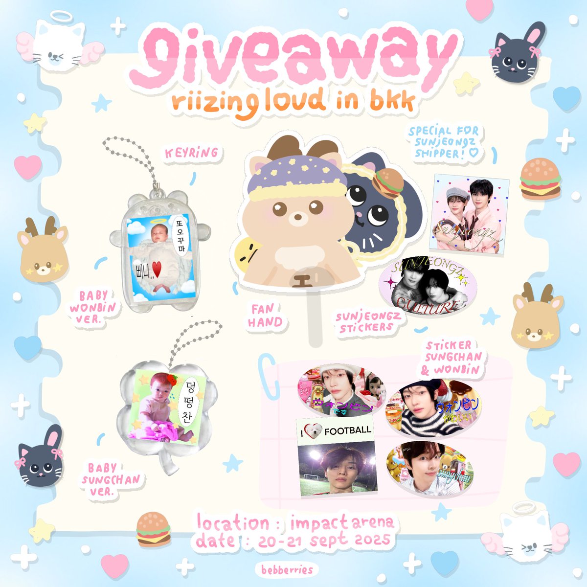 ꕤ⋆. pls kindly rt 🪽ˎˊ-

giveaway for #RIIZINGLOUDinBKK

🦌🐈‍⬛ sungchan &amp; wonbin 

.˖٭* date : 20-21 sept 2025  
                 @ impact arena  ೀ

☁️𓍼 rt &amp; show this tweet 
more details in mention 
                    🍅🥥

#RIIZINGLOUDinBKK
#RIIZINGLOUD_IN_BANGKOK