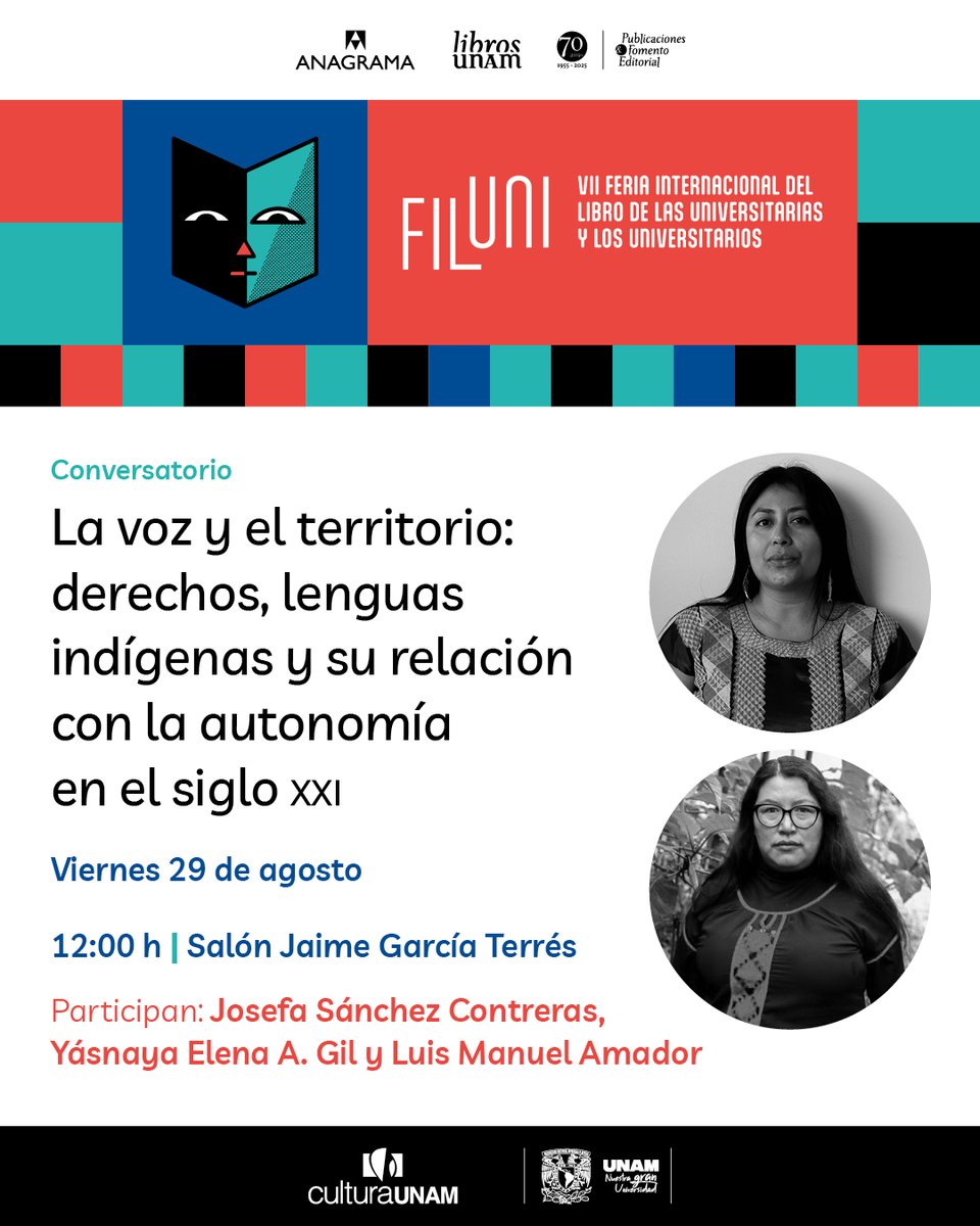 librosunam's tweet photo. 🔰¡Todo listo para continuar las actividades en #FILUNI! Ven a la presentación de los títulos electrónicos de nuestra colección #MaterialDeLectura, conferencias en torno a la situación del español, lenguas indígenas y el encuentro entre directoras de la @UNAM_MX. 🤩

@CulturaUNAM @uchile @CepeUnam @AnagramaEd_mx @FacMedicinaUNAM @FES_ACATLAN @faunam_mx @pulsarprensa @sandralorenzano @anacsepulveda_v @pmoranl