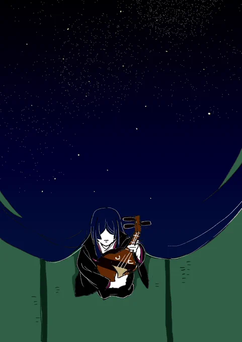 #鬼さん深夜の60分一本勝負 「星降る」 鳴女さん たぶん30分くらい。 リハビリに描いていけたらいいなと思って参加しました