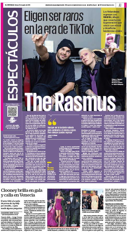 Univ_espect's tweet photo. #EnPortada Los finlandeses The Rasmus regresan con Weirdo, álbum que conecta con la generación que creció con el rock y desafía las tendencias virales 🎸
https://t.co/bFJdKOfd8W https://t.co/pRbHOd08HI
