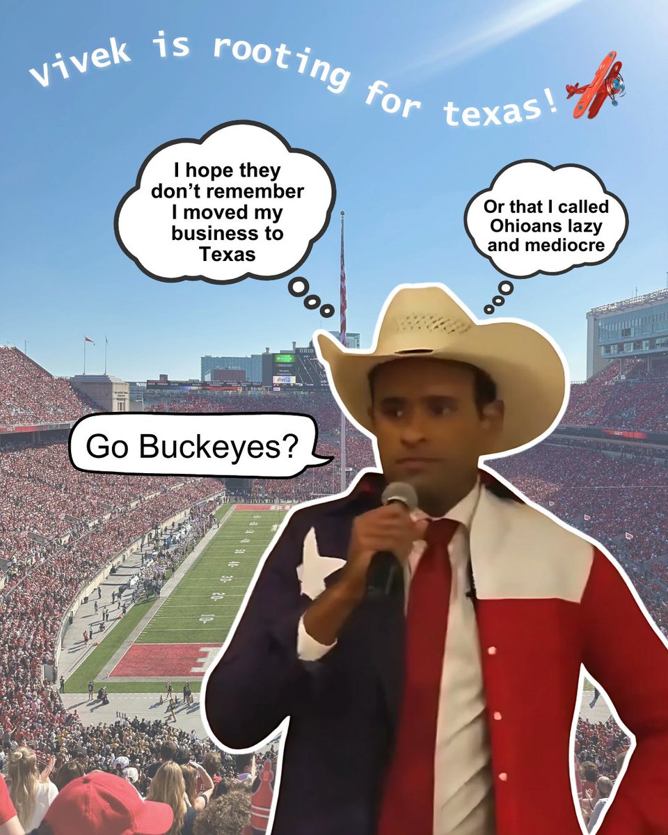 Remember buckeyes, <a href="/VivekGRamaswamy/">Vivek Ramaswamy</a> is just a fair-weather fan of Ohio.