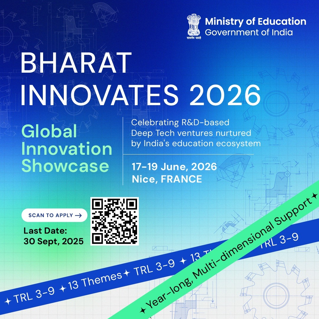 India’s boldest R&amp;D endeavours go global.
#BharatInnovates2026 will showcase 100 deep-tech innovations seeded in India’s education ecosystem to investors, industry &amp; policymakers in France.
Embark on a journey of continued multi-dimensional support. 
👉 bharatinnovates.in