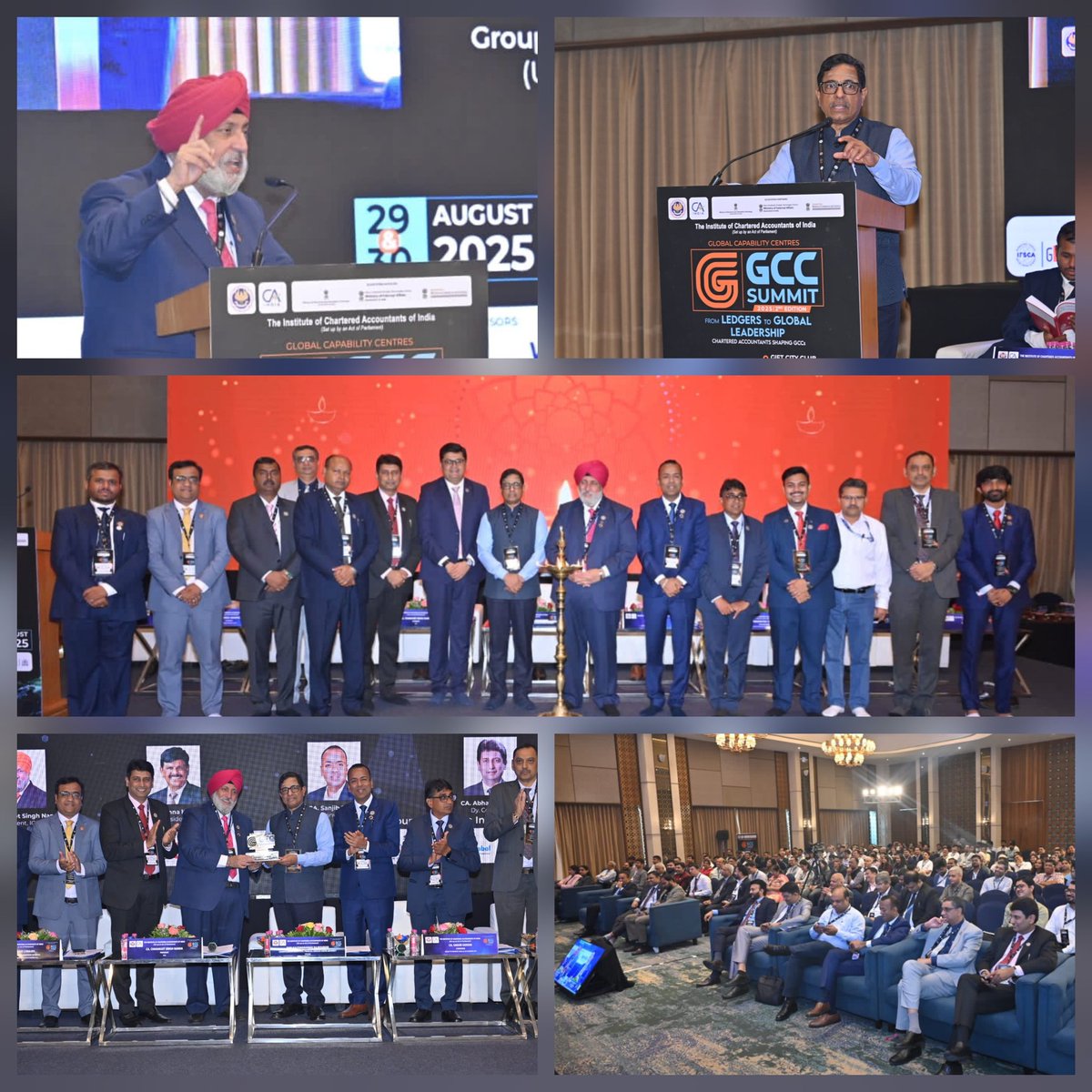 CA.Charanjot Singh Nanda, President with Shri K.Rajaraman, IAS, Chairperson <a href="/IFSCA_Official/">IFSCA</a>, Secy ICAI, Past President, CCMs &amp; other dignitaries, shared visionary insights at Inaugural Ceremony of  2nd #GCCSummit2025 at GIFT City, Gandhinagar, highlighting global opportunities.