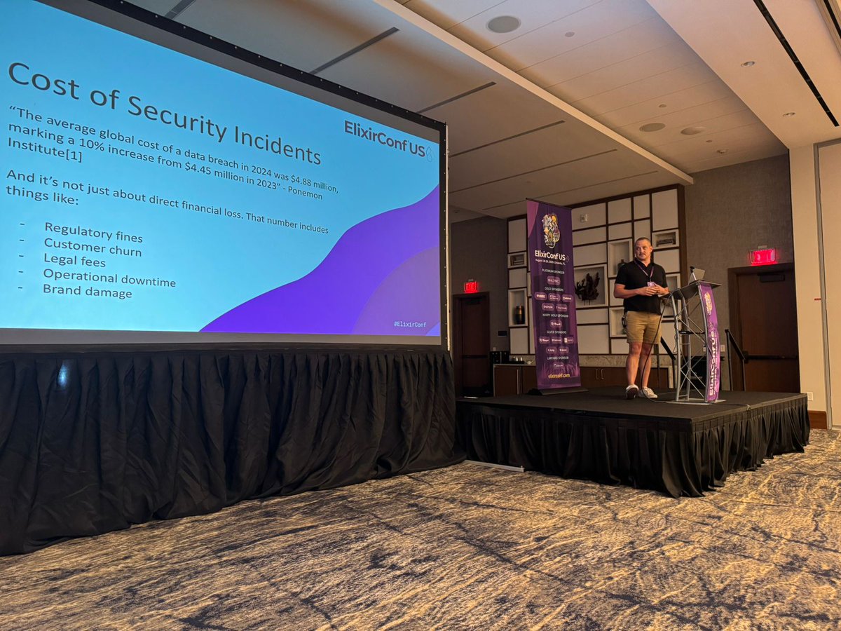 ElixirConf's tweet image. Attackers never stop, neither should we
AppSec best practices + Elixir-specific strategies
Matt Ludwigs on staying one step ahead of threats and building resilient Elixir systems. #ElixirConfUS