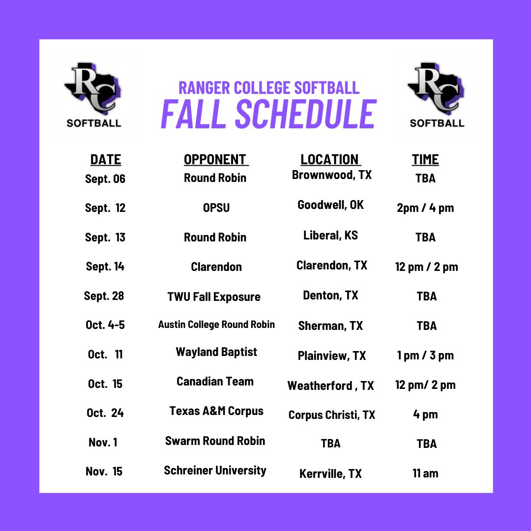 Mark your 🗓️ Lady Rangers Softball is gearing up for an exciting fall 🥎💜Check out our GameChanger to watch all season long web.gc.com/teams/dZR4LAo8…