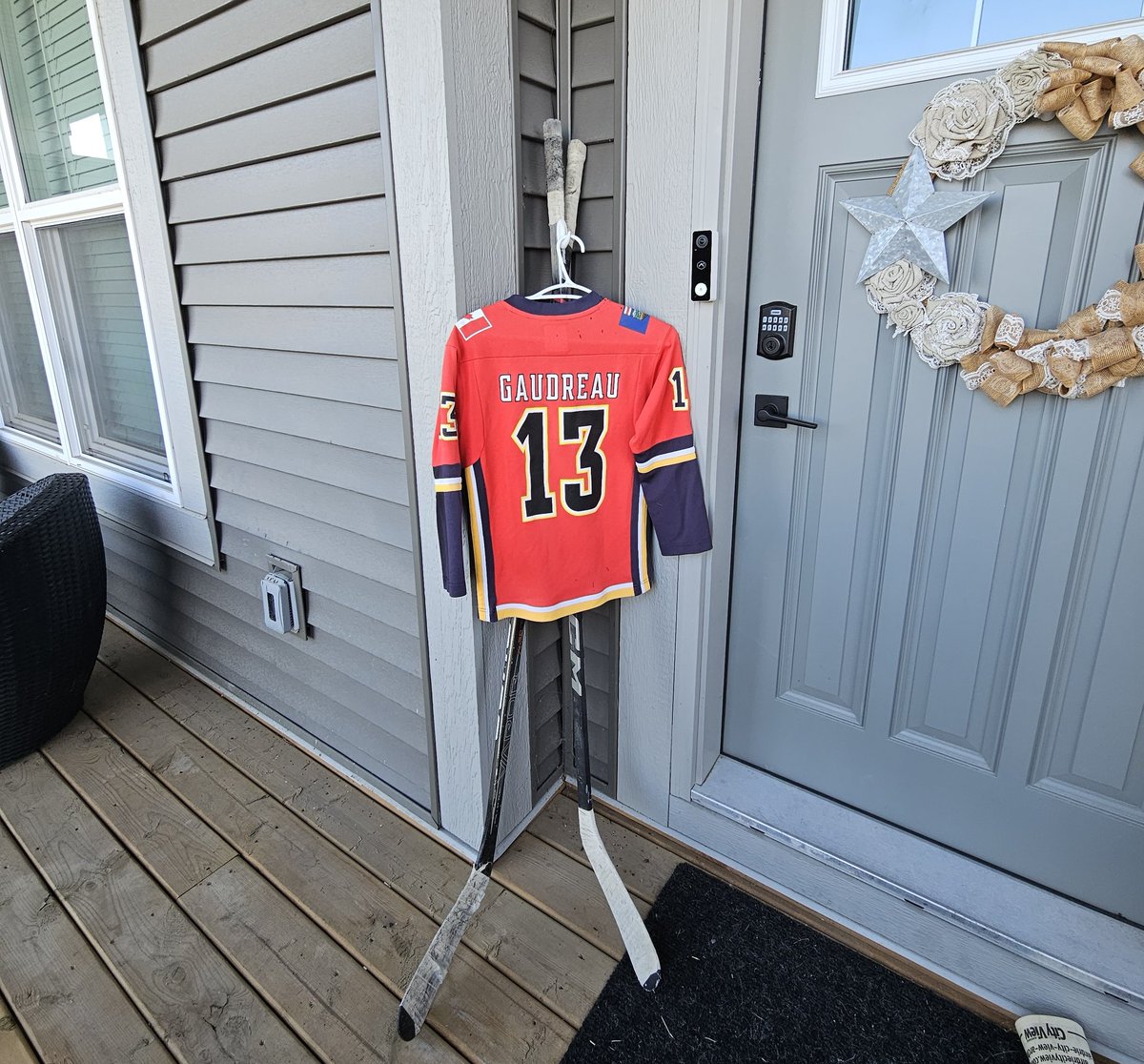 meganror's tweet photo. This is one of those days you remember "where you were when" forever. The jersey and sticks are still outside our door, car &amp; helmet stickers. The boys write 13 on their stick tape, and one changed his number to 13. Johnny was and is their hero. Johnny &amp; Matty Forever ❤️ https://t.co/oUIE7N6nj5