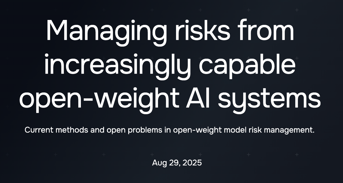 Robert Kirk (@_robertkirk) on Twitter photo Since I started working on safeguards, we've seen substantial progress in defending certain hosted models, but less progress in measuring & managing misuse risks from open weight models. Three directions I want explored more, drawn from our <a href="/AISecurityInst/">AI Security Institute</a> post today 🧵 Since I started working on safeguards, we've seen substantial progress in defending certain hosted models, but less progress in measuring & managing misuse risks from open weight models. Three directions I want explored more, drawn from our <a href="/AISecurityInst/">AI Security Institute</a> post today 🧵