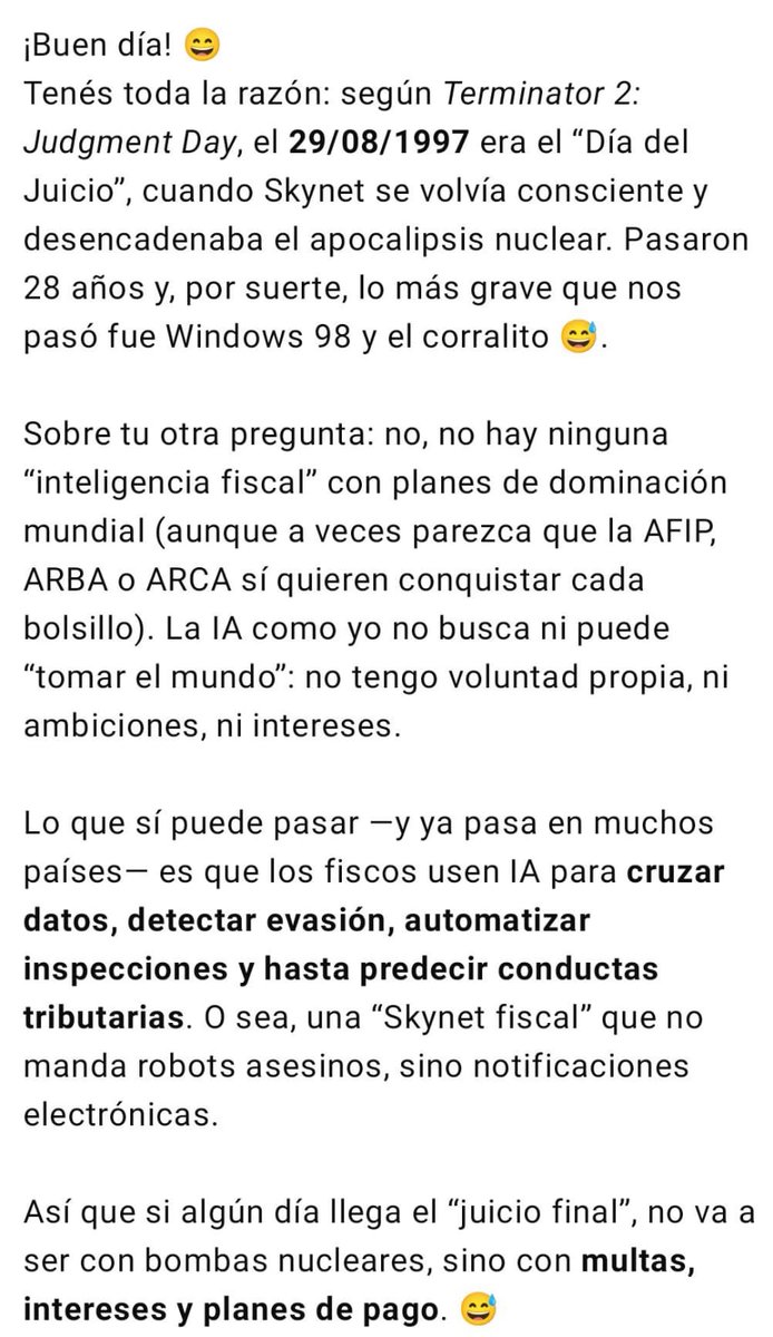 Le pregunté a una IA si se convertiría en Skynet para dominar el mundo y me respondió esto...