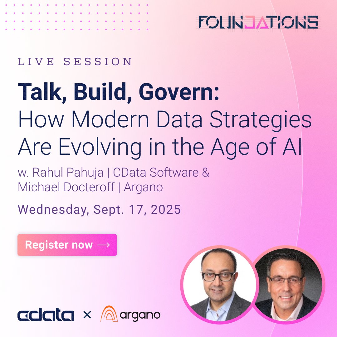 cdatasoftware's tweet photo. ๐๏ธ How do you build AI-ready data architecture that actually works in enterprise reality? @argano's Michael Docteroff shares field lessons on navigating the #moderndatastack mazeโfrom pipelines to platforms: https://t.co/TjjotkZxRD
#CDataFoundations #TechEvents #DataStrategy #AI https://t.co/v2GZpdVWUc