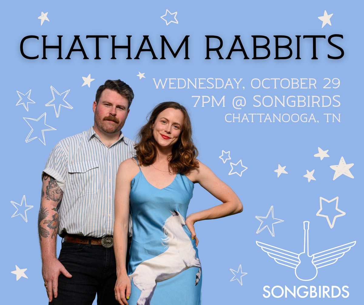 Songbirds (@songbirdsfound) on Twitter photo Reminder ‼️ 2 months from today — <a href="/ChathamRabbits/">Chatham Rabbits</a> on 10/29 🗓️ Sarah and Austin McCombie have spent the last 6 years winning hearts in the Americana scene. Don’t miss the chance to hear this beloved duo live! 🐇✨
🎟️ eventim.us/chathamrabbits 🎟️
Doors 6 PM, Show 7 PM
Seated Show Reminder ‼️ 2 months from today — <a href="/ChathamRabbits/">Chatham Rabbits</a> on 10/29 🗓️ Sarah and Austin McCombie have spent the last 6 years winning hearts in the Americana scene. Don’t miss the chance to hear this beloved duo live! 🐇✨
🎟️ eventim.us/chathamrabbits 🎟️
Doors 6 PM, Show 7 PM
Seated Show