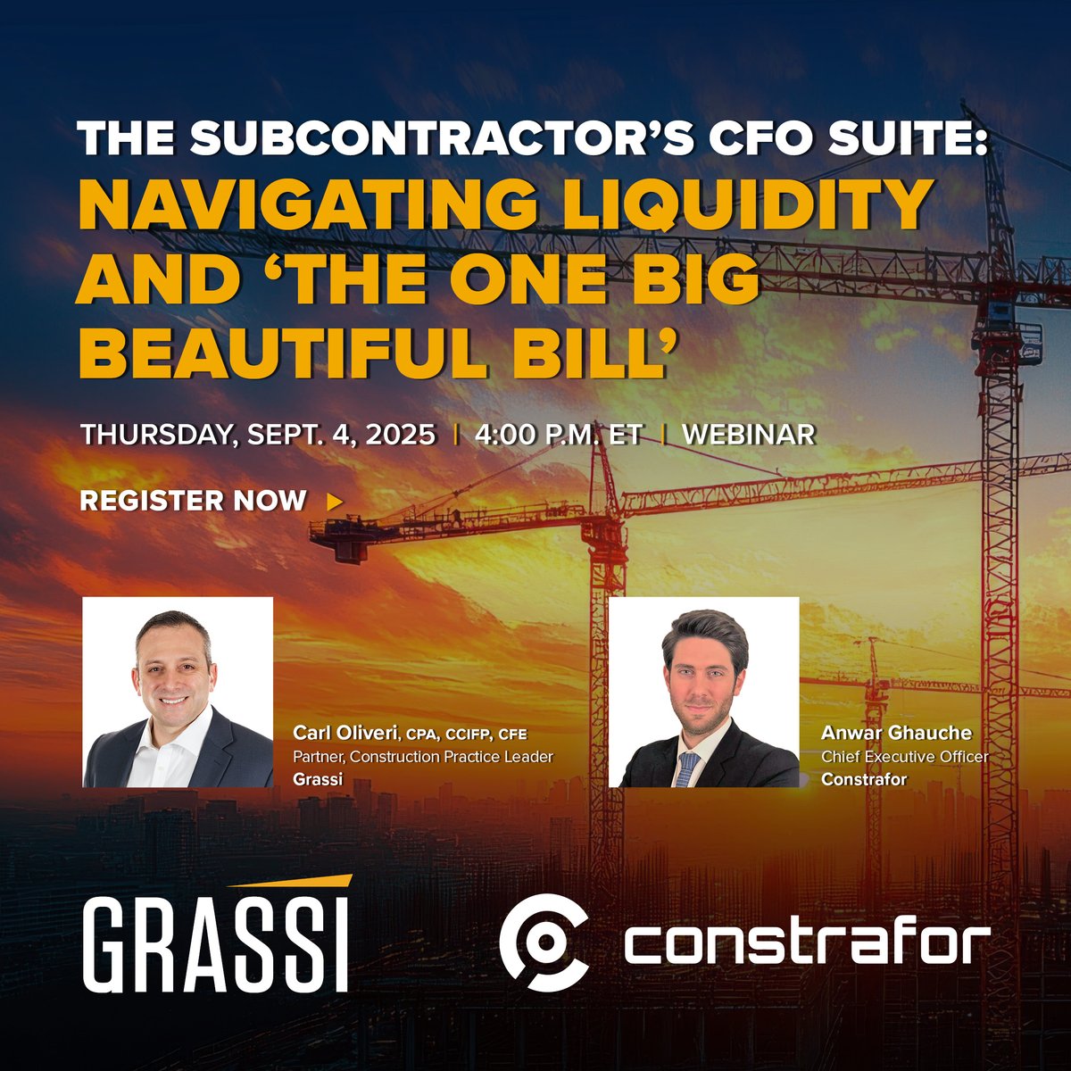 Rising costs and payment delays are straining subcontractor cash flow. Join Grassi and Constrafor on September 4 at 4 p.m. EDT for strategies to stay ahead. Register: hubs.li/Q03FYkt60