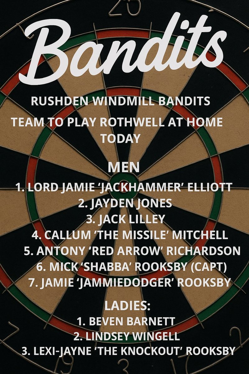 GAME DAY!!! First game of the new season tonight against Rothwell. 
Debuts for <a href="/Jackhammer_180/">Jamie Elliott</a> and Jack ‘Magical’ Lilley. #UpTheBandits #UTB #FTA