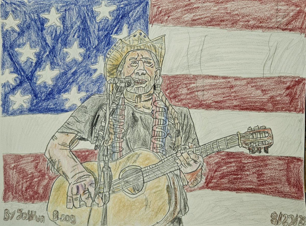Joshua John Blood (@joshuablood98) on Twitter photo I finished drawing a picture of <a href="/WillieNelson/">Willie Nelson</a> playing a #guitar with a background #usaflag. "Oh, What a Beautiful World' seeks the American ideal". One of y'all favorite artists of Country Music is like a good singer. It's groovy blues is spectacular!🇺🇸🧔🏼🔥🔥🎸 #willienelson I finished drawing a picture of <a href="/WillieNelson/">Willie Nelson</a> playing a #guitar with a background #usaflag. "Oh, What a Beautiful World' seeks the American ideal". One of y'all favorite artists of Country Music is like a good singer. It's groovy blues is spectacular!🇺🇸🧔🏼🔥🔥🎸 #willienelson