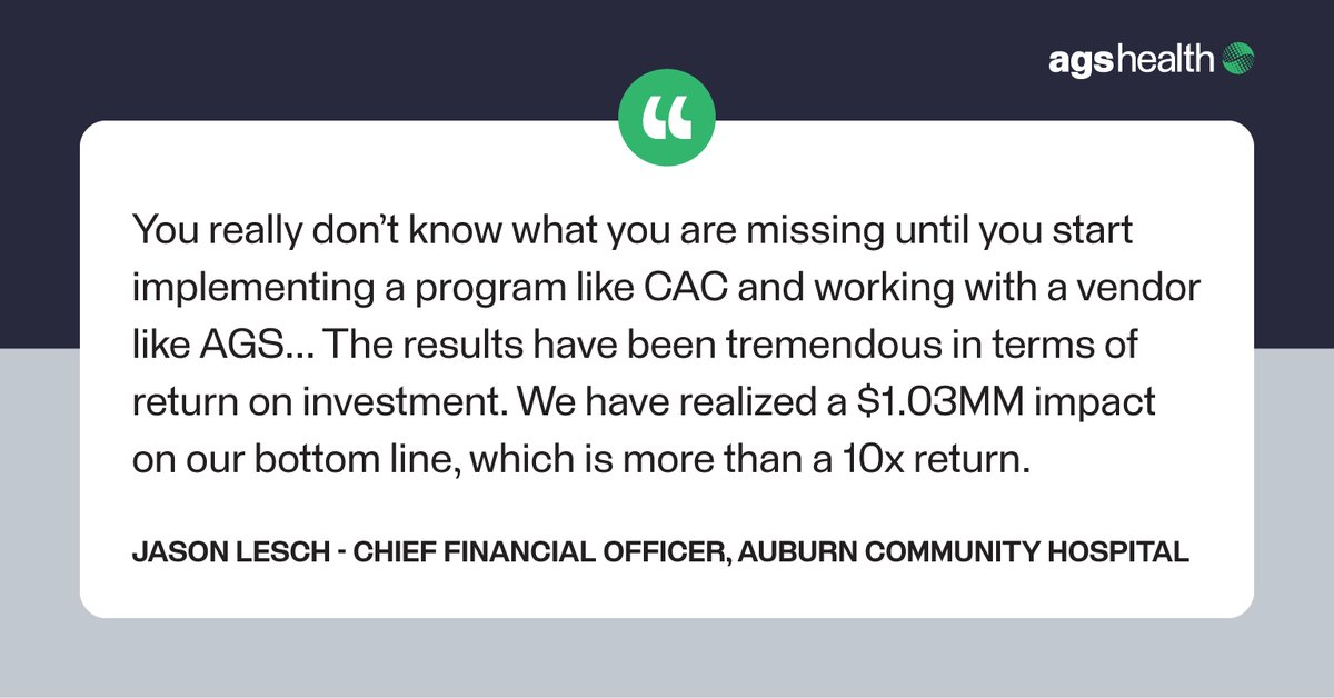 Auburn Community Hospital saw a $1.03MM revenue lift with AGS Health’s CAC solution.

Results:
– 50% drop in DNFC days
– 4.59% CMI increase
– &gt;40% coder productivity boost

See how they did it: hubs.ly/Q03FdqJJ0
