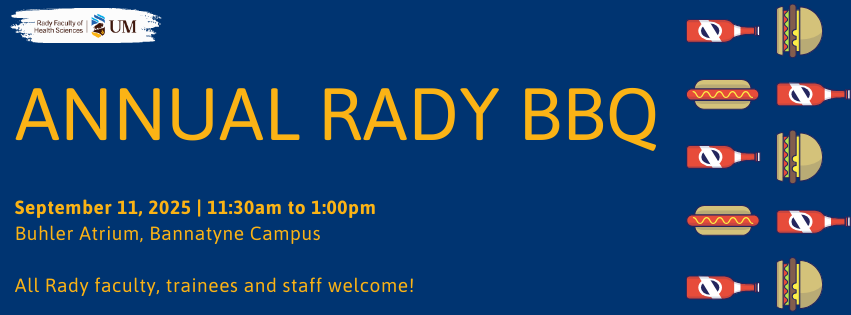 All Rady faculty, staff &amp; trainees are invited to the Annual Rady BBQ! 
RSVP by Sept 2 - Check your UM inbox for registration link.
🆔 Don't forget your UM photo ID/swipe card.
#UManitoba #PGME #MedEd #CampusLife #BBQ