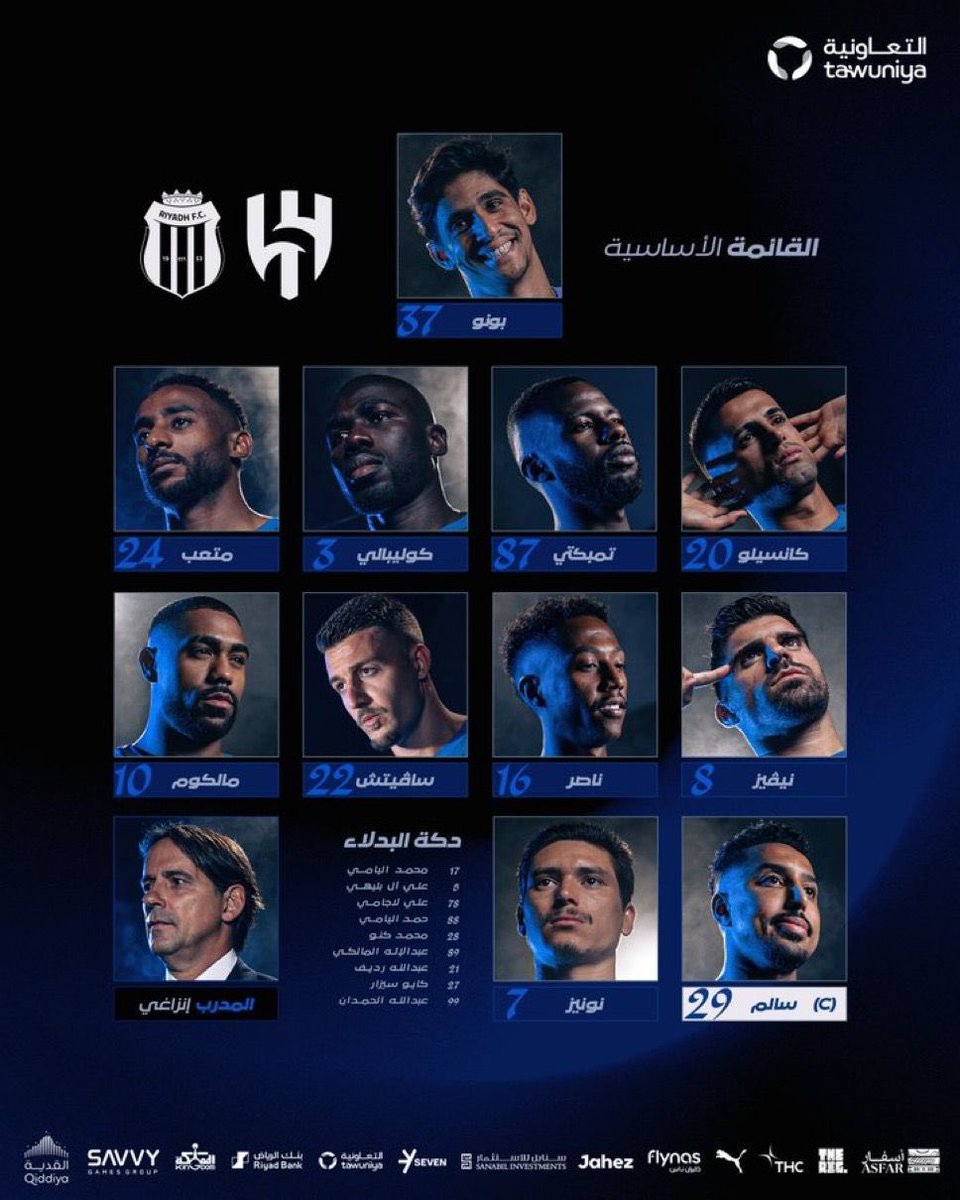 Abosalman07's tweet photo. انزاغي #الهلال يدخل بنونز مهاجم والاجنحة مالكوم وسالم والمحور ناصر وسافيتش ونيفيز والظهيرين كانسيلو ومتعب والدفاع كوليبالي وتمبكتي وبونو في الحراسة... بالتوفيق للزعيم💙
في #دوري_روشن_السعودي 💙 https://t.co/Kegt6COHBD