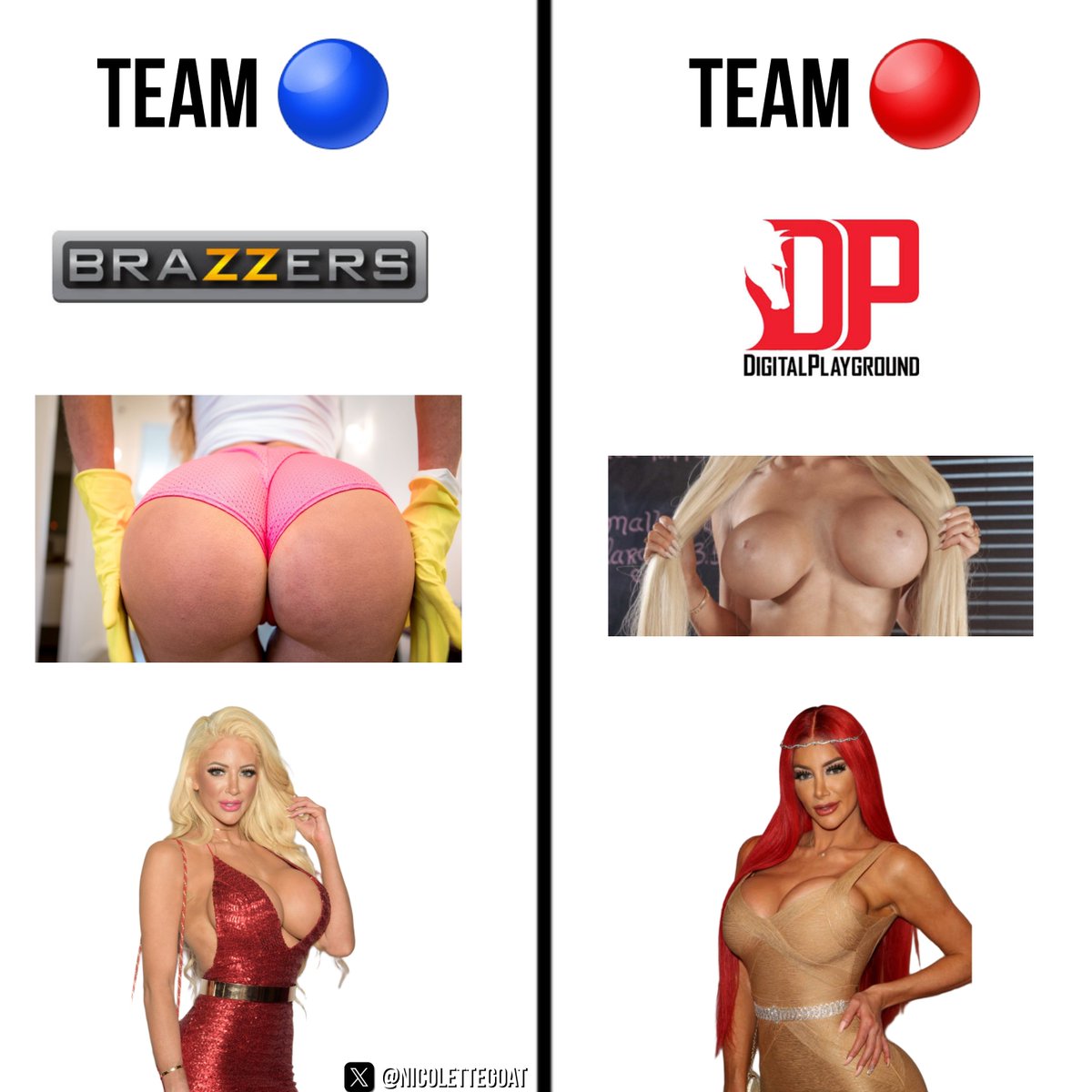 NicoletteGOAT's tweet photo. What is your team? 🔵🔴

#NicoletteShea https://t.co/BeH2BRdGUe