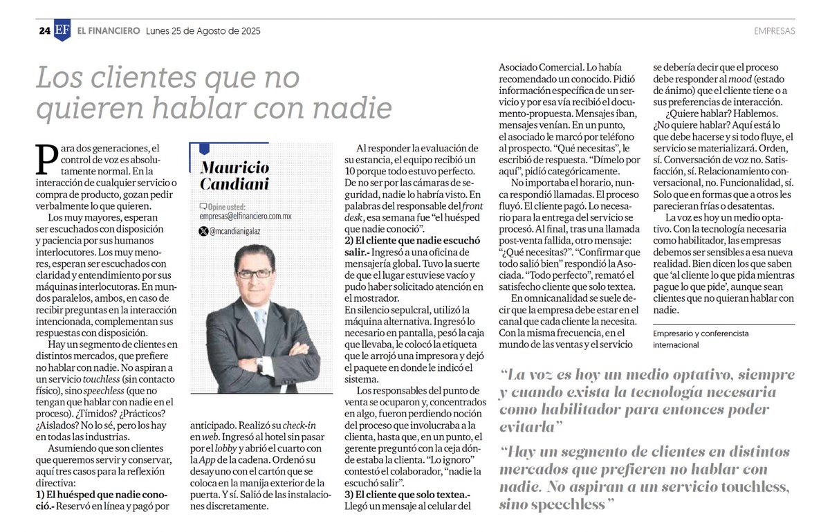 MCandianiGalaz's tweet photo. Increíblemente, la #voz es hoy un medio optativo en la interacción de un cliente con la #empresa que lo atiende.

La expresión de esta realidad está ya en múltiples industrias.

📰 De eso y más escribí esta semana en @ElFinanciero_Mx: https://t.co/UFkvoNvQcj