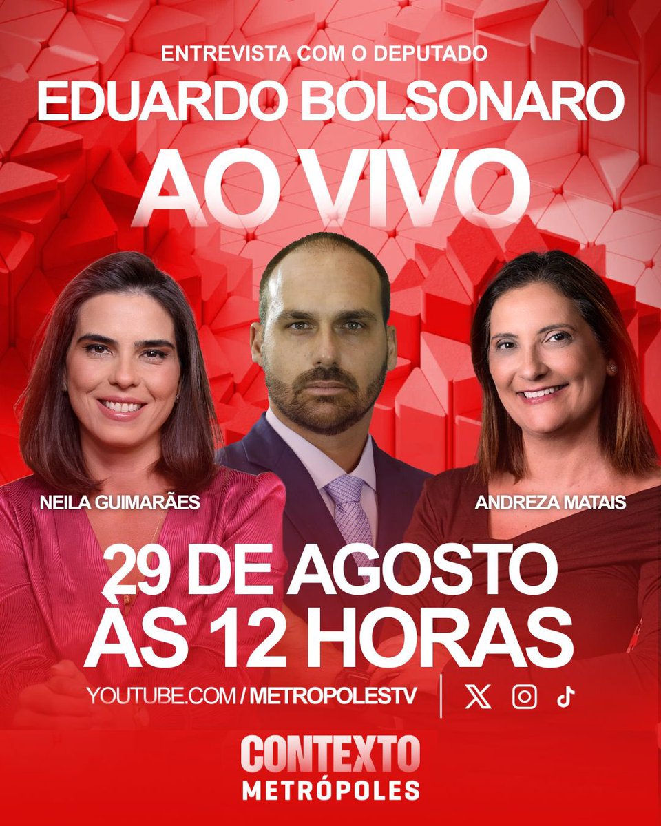 Eduardo Bolsonaro🇧🇷 (@bolsonarosp) on Twitter photo Agora 12h (hora de Brasília), concedo entrevista ao vivo para o Contexto Metrópoles, com <a href="/neila_guimaraes/">Neila Guimarães</a> e Andreza Matais.
Curta, comente e compartilhe:
youtube.com/live/wcwdDLolk… Agora 12h (hora de Brasília), concedo entrevista ao vivo para o Contexto Metrópoles, com <a href="/neila_guimaraes/">Neila Guimarães</a> e Andreza Matais.
Curta, comente e compartilhe:
youtube.com/live/wcwdDLolk…