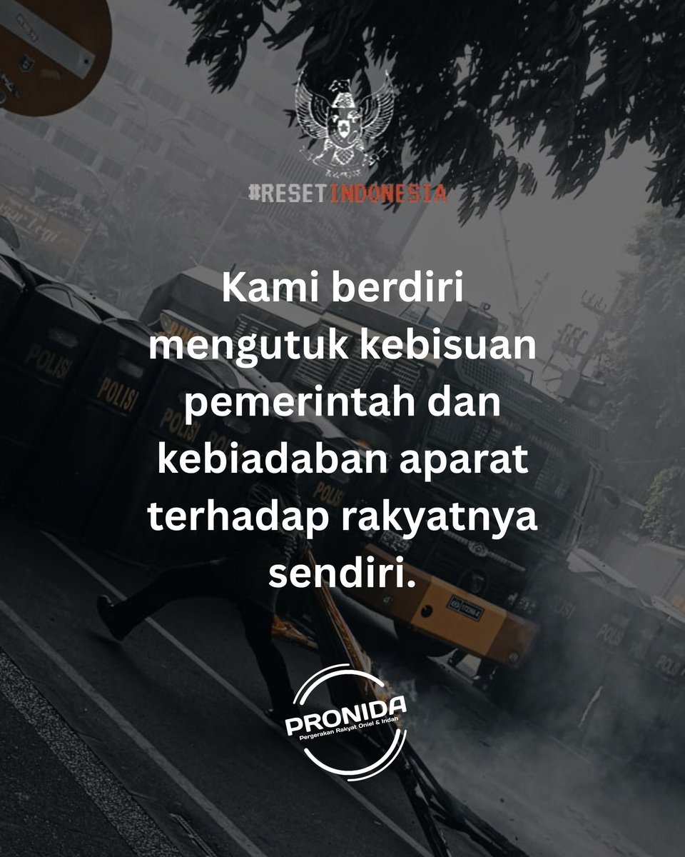 PRONIDA_ID's tweet photo. Negara seharusnya melindungi rakyat, bukan membungkam dengan pentungan dan gas air mata!
Diamnya pemerintah adalah bukti pengkhianatan terhadap amanat rakyat!
#RESETINDONESIA https://t.co/QQbtt8ilkU