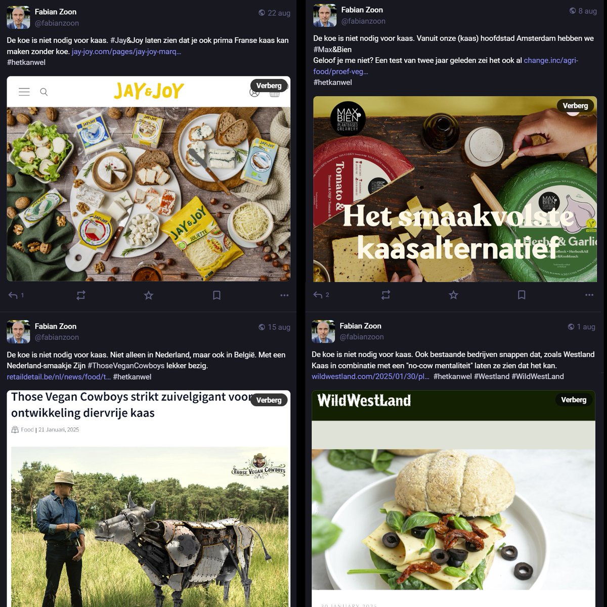 Verandering is gaande; Vegan kaas wordt steeds meer gemaakt en gegeten. Hierdoor komt grond vrij voor natuur en woningbouw. Waterstand kan omhoog. We krijgen ruimte voor mens en dier. De oer Noord-Hollandse kaas is in 2050 zonder de koe. En dat is al in gang gezet.