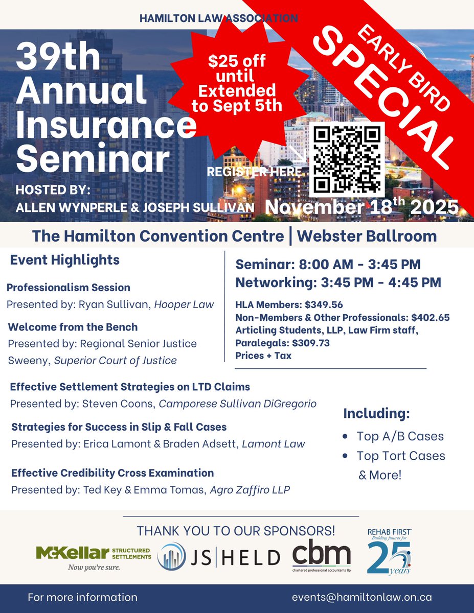 Early Bird Pricing extended until Sept 5th! 
Register Now to take advantage of this special pricing: hamiltonlaw.on.ca/event-6260469