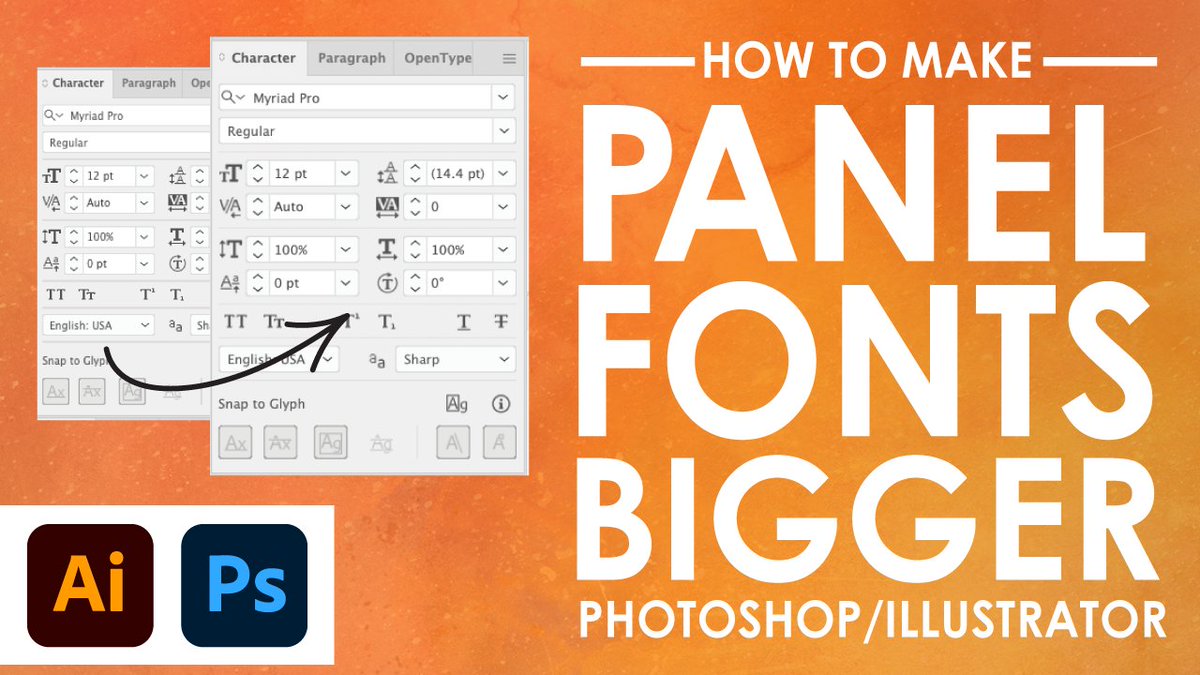 How2GraphDesign's tweet image. Panel fonts too small in Illustrator or Photoshop? Learn how to enlarge them! youtu.be/_3rC5rZCbBs