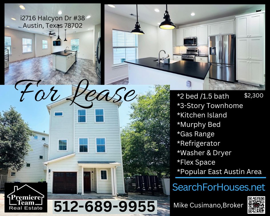 PremiereTeam's tweet image. #ForLease #EastAustin 512-689-9955 #MikeCusimano #PremiereTeamRealEstate *3- story townhome *W/D, Fridge *Island, hard tile floors *Flex space *Murphy bed *Walk-in shower, double vanity *Walk or bike to restaurants, cafes, shopping SEARCHFORHOUSES.NET  PREMIERETEAM.COM