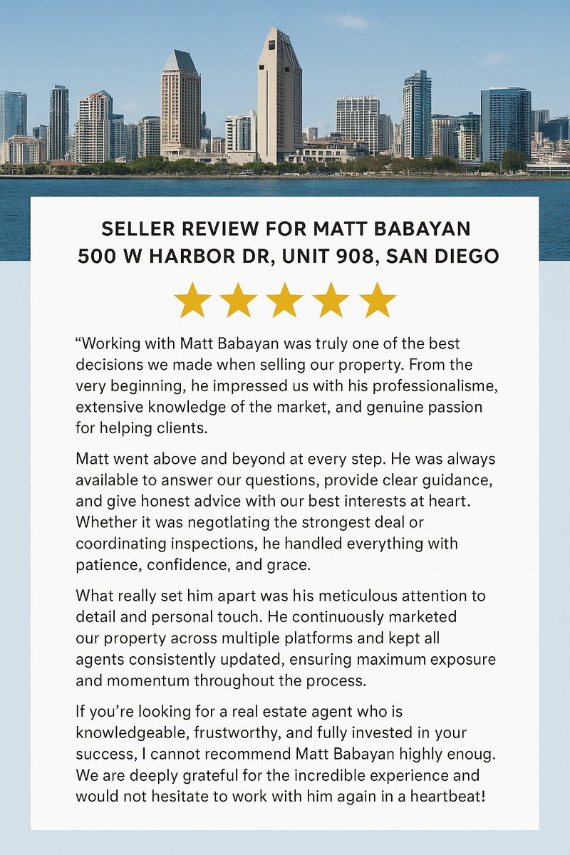 I’m excited to share this amazing testimonial from a wonderful client whose home I recently sold!

A huge thank you for your trust and kind words—it was truly an honor to guide you through the process.

If you’re thinking about buying or selling, I’d love to help you achieve your