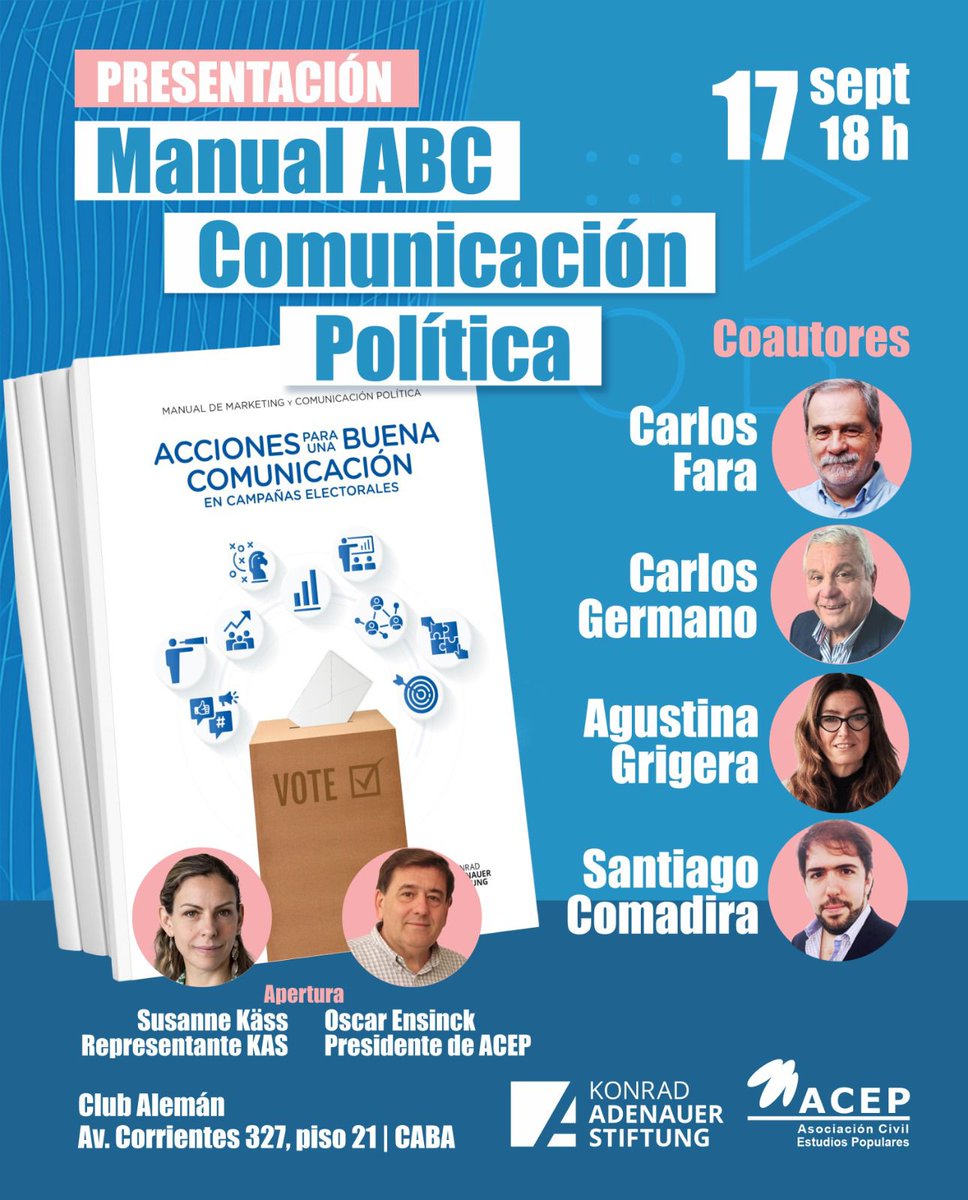 Los esperamos!
<a href="/carlosfara/">CARLOS FARA</a> <a href="/CarlosfaraA/">Carlos Fara & Asociados</a> <a href="/acepnacional/">ACEP Nacional</a> <a href="/KAS_Argentina/">Fundación Konrad Adenauer Argentina</a> <a href="/OscarEnsinck/">Oscar Ensinck</a>