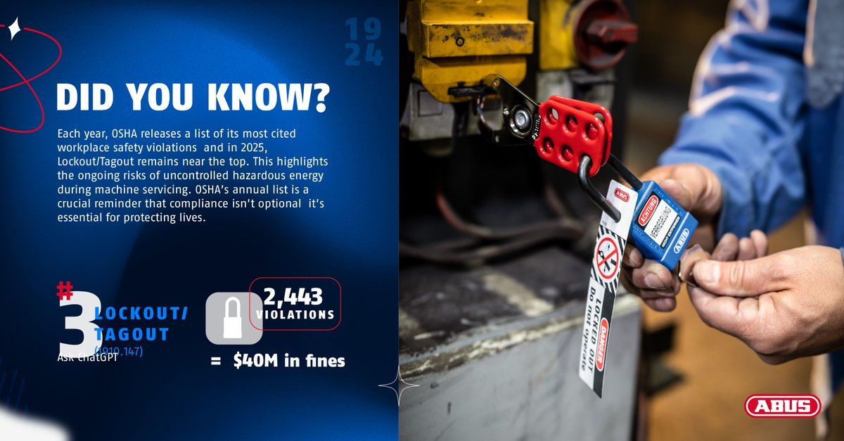 ABUS lockout/tagout products keep your team safe and compliant, helping you create a culture of safety that lasts ⚠️🔒
