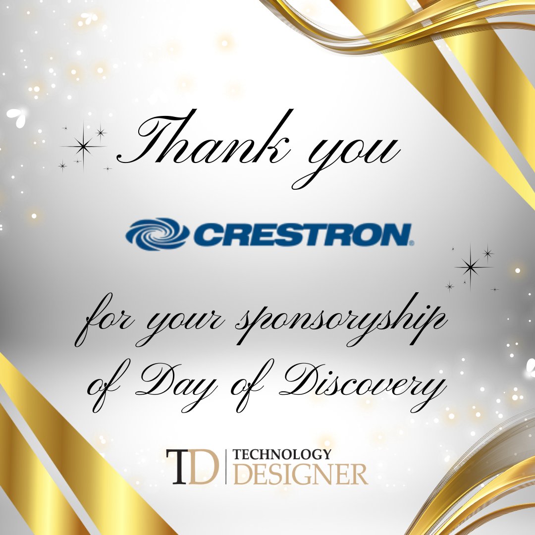 TechnologyDesi2's tweet image. We’re proud to recognize @Crestron as a sponsor of #DayofDiscovery 2025! With their leadership in smart home & workplace technology, Crestron continues to transform the way we connect, control, & experience our spaces.  #technologydesigner #CEDIA2025 #CEDIAexpo