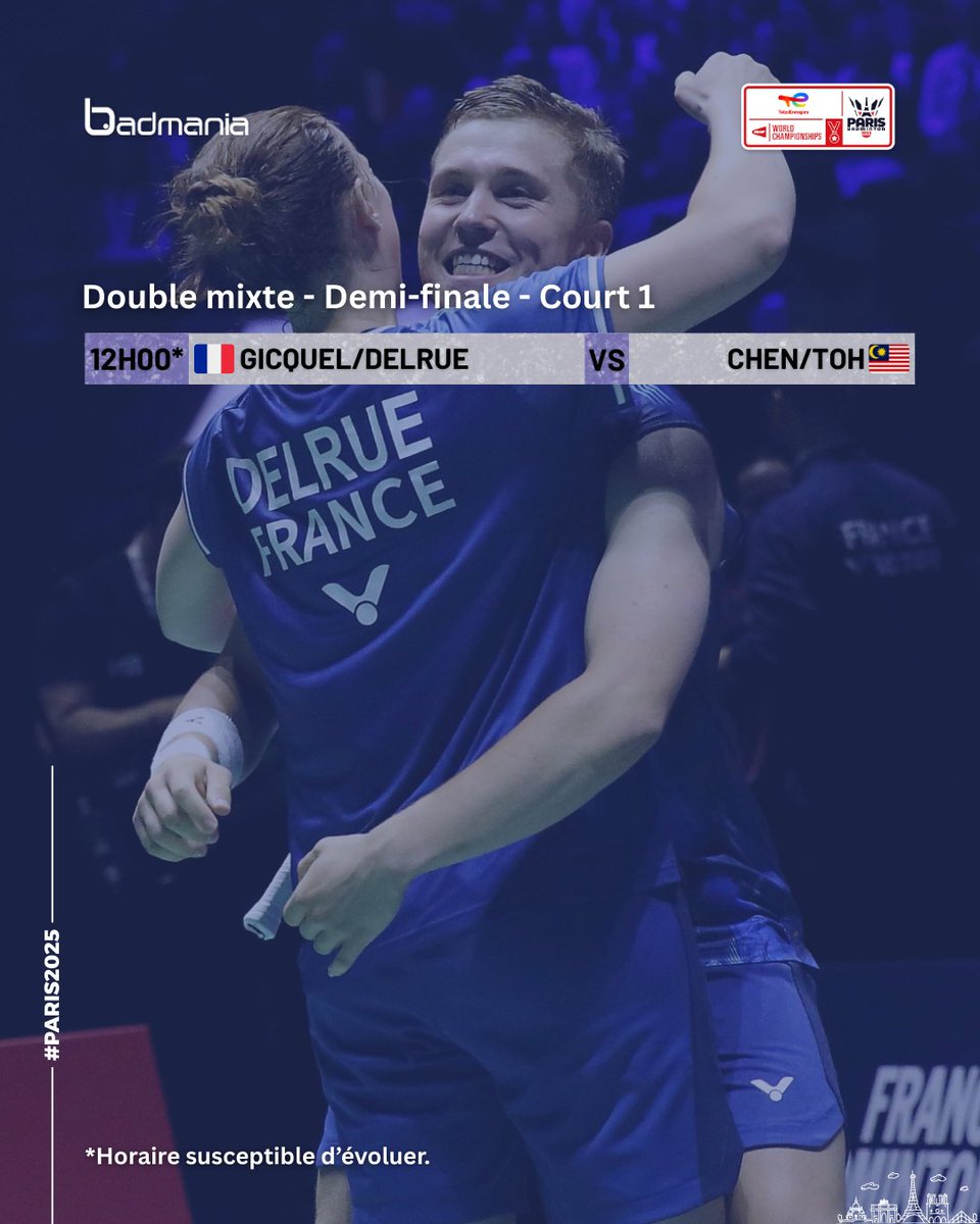 Badmania_fr's tweet photo. Dernière étape avant la finale 💪

👉 https://t.co/1jIqoqb8OC

#badminton #badmintonlover #badmania #ffbad #bwf #worldchampionships #championnatsdumonde #adidasarena https://t.co/Ryn4G2CqVQ