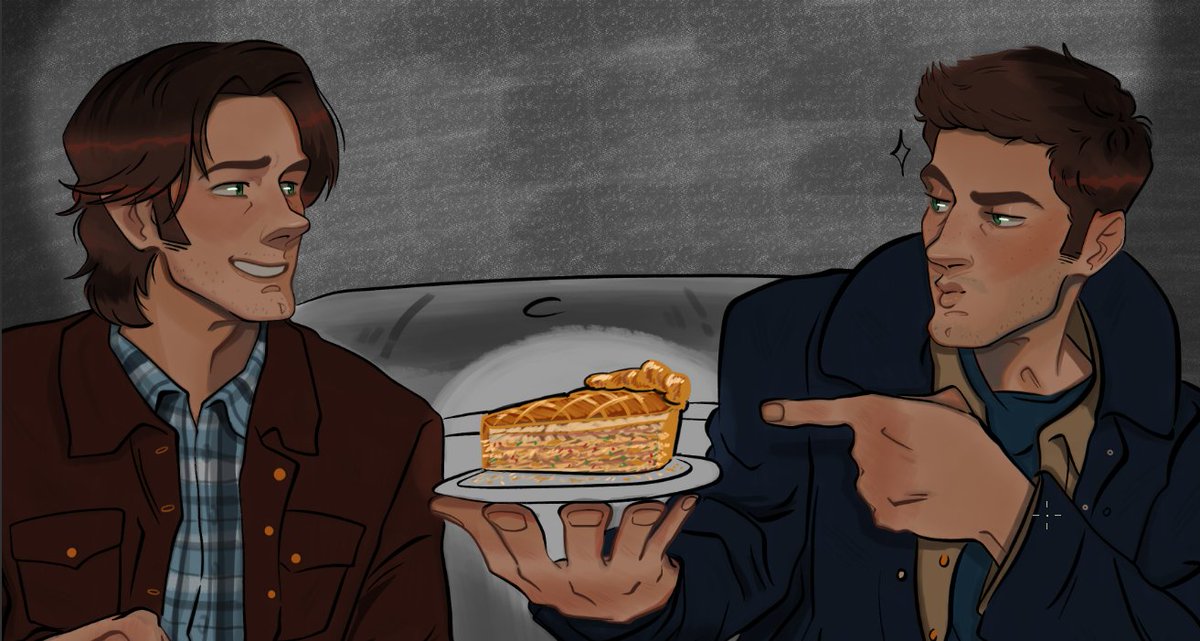 I have to agree with Dean, this pie is so good, and now I want to eat one. 😆😆😆

#WIP #winchester #fanart