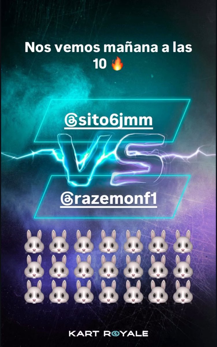 Razemon_'s tweet image. 💥TE NECESITO💥
Mañana a partir de las 10:00 de la mañana, en las historias de Kart Royale necesito que vayas a votarme. 
Vamos a hacer realidad del sueño del conejo y lo veremos participar en Granada  🥺