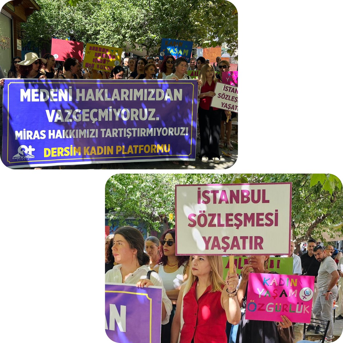 SES Dersim Kadın Meclisi (@sesdersimkadin) on Twitter photo Diyanet İşleri Başkanlığı’nın miras hakkımıza yönelik hutbesine karşı, “Medeni Haklarımızdan Vazgeçmiyoruz, Miras Hakkımızı Tartıştırmıyoruz” şiarıyla, Dersim Kadın Platformu öncülüğünde alanlardaydık.
<a href="/sesgenelmerkezi/">SES Genel Merkezi</a> <a href="/ses_dersim/">SES Dersim Şubesi</a> <a href="/DersimkadN/">Dersim Kadın Platformu</a> Diyanet İşleri Başkanlığı’nın miras hakkımıza yönelik hutbesine karşı, “Medeni Haklarımızdan Vazgeçmiyoruz, Miras Hakkımızı Tartıştırmıyoruz” şiarıyla, Dersim Kadın Platformu öncülüğünde alanlardaydık.
<a href="/sesgenelmerkezi/">SES Genel Merkezi</a> <a href="/ses_dersim/">SES Dersim Şubesi</a> <a href="/DersimkadN/">Dersim Kadın Platformu</a>