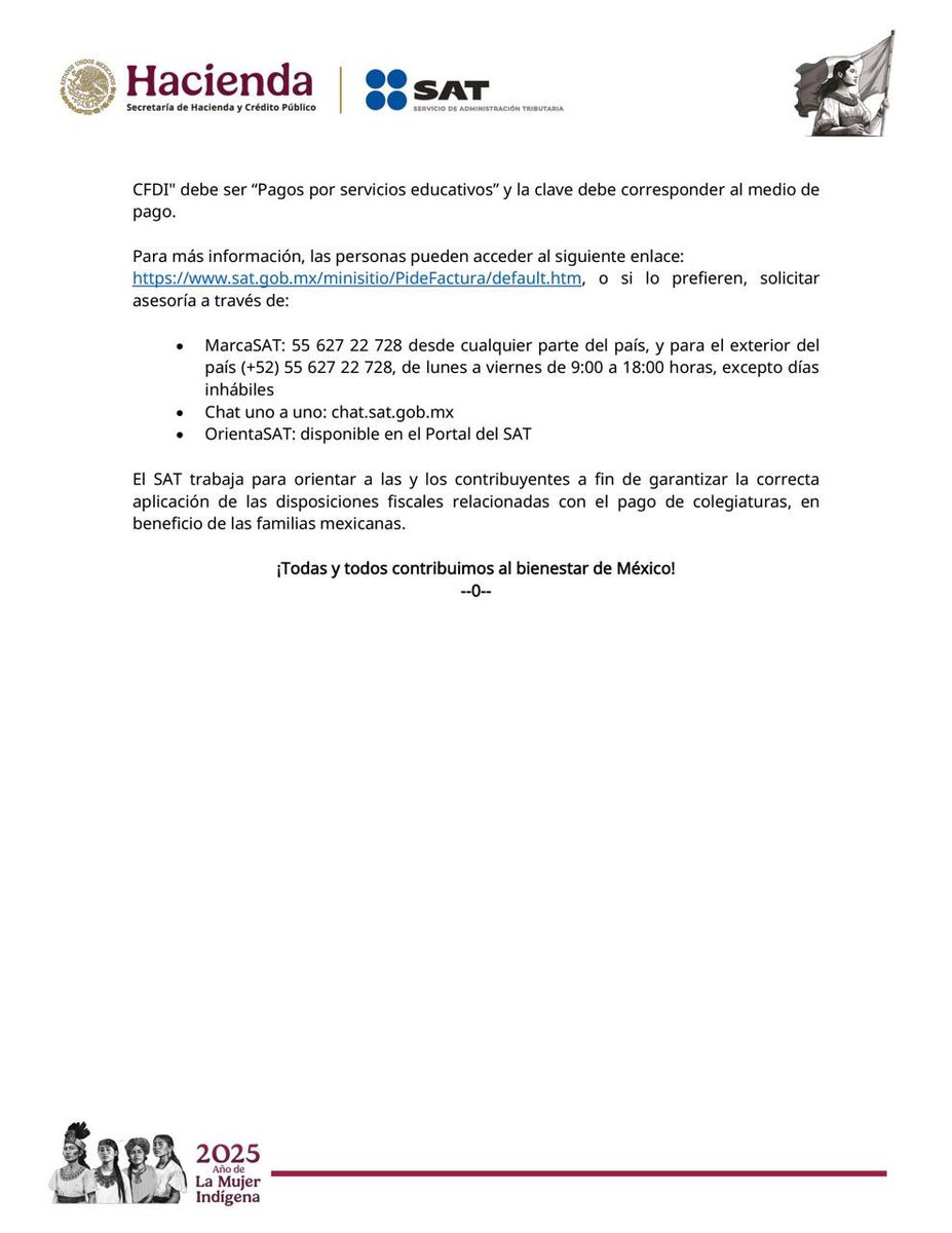 SATMX's tweet image. #ComunicadoSAT

El SAT recuerda que, en este regreso a clases, los pagos por colegiaturas y transporte escolar pueden ser deducibles en la declaración anual de personas físicas, siempre que se cumplan los requisitos fiscales establecidos.

El padrón para consultar las