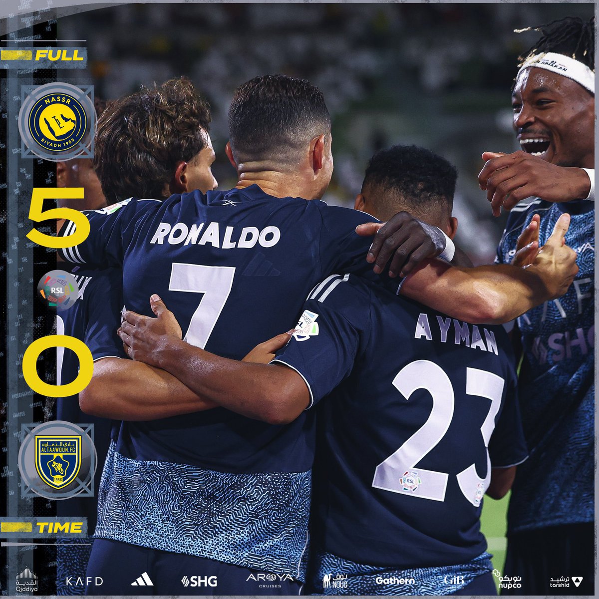 الف مبروك يا عالميين والمركز الأول في بداية الدوري..👍💛💙

#النصر_التعاون